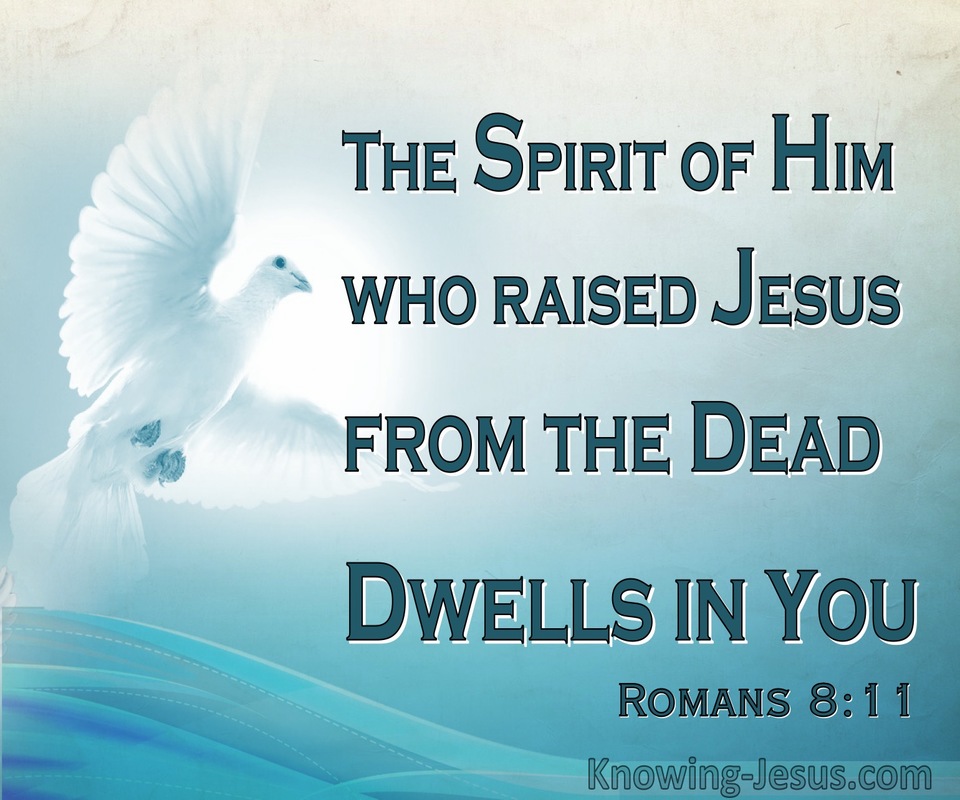 Romans 8:11 He Who Raised Christ Dwells In You (aqua)